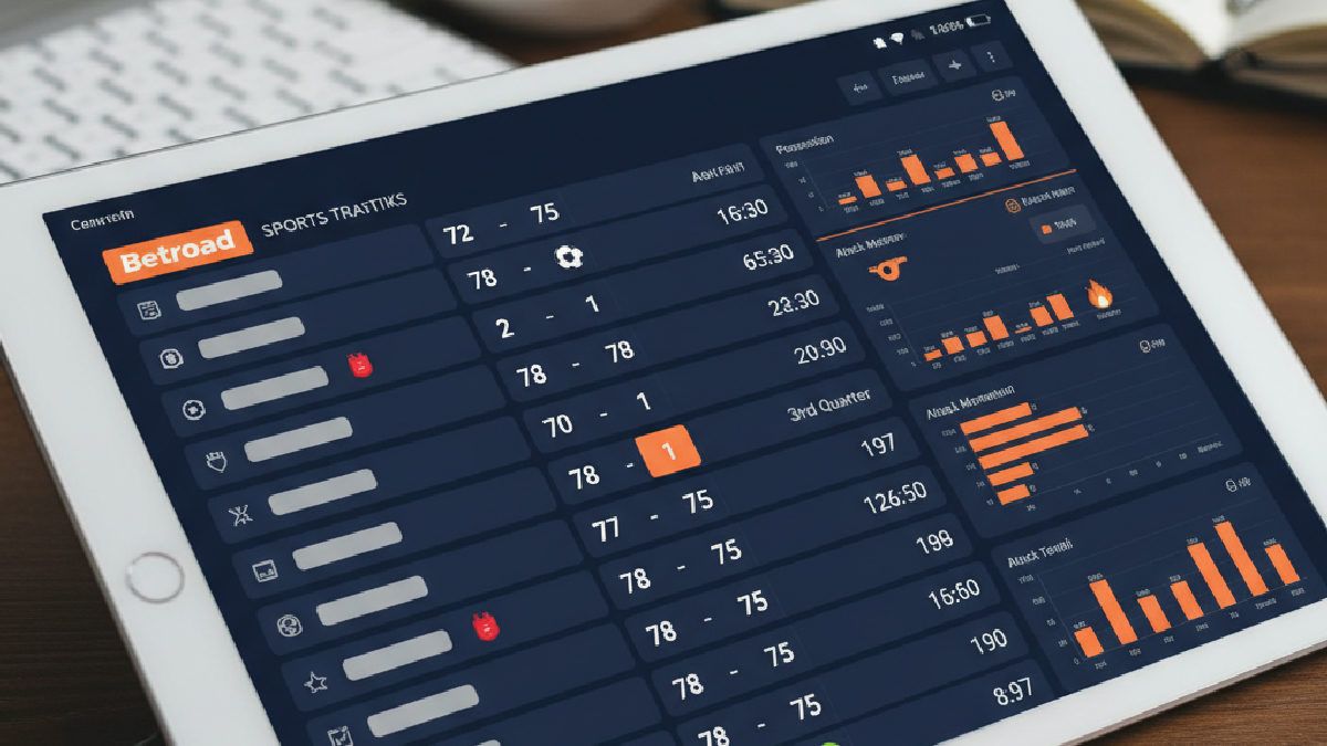Betroad canlı skor takibi ekranında farklı spor dallarının maç istatistiklerini gösteren bir tablet.